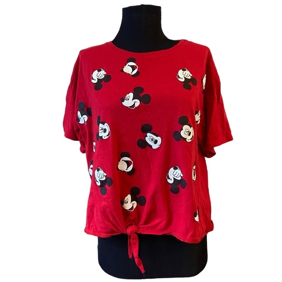 Disney Mickey Mouse Red Cropped T-Shirt - Picture 1 of 10